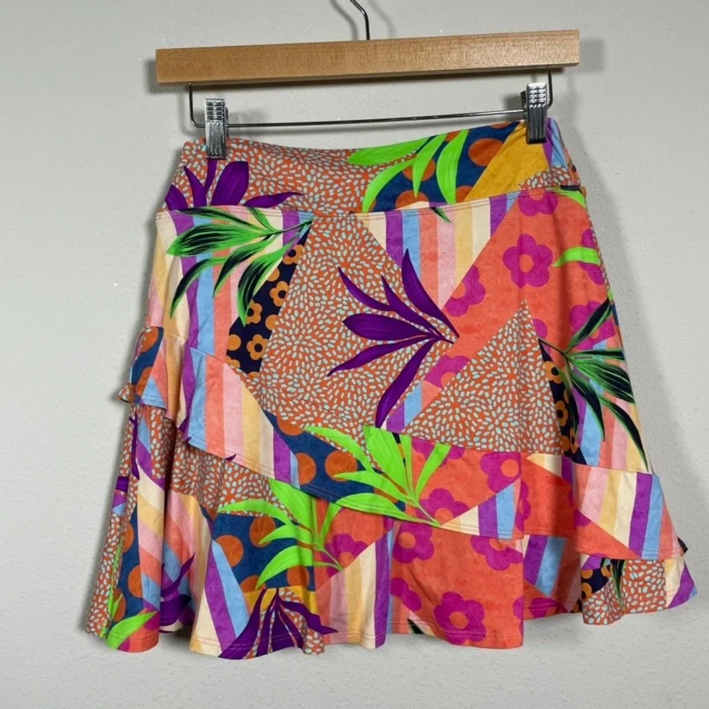Dona Jo JoJo Skort 1.5 Women Medium Orange Multi Floral Geometric Tennis Golf